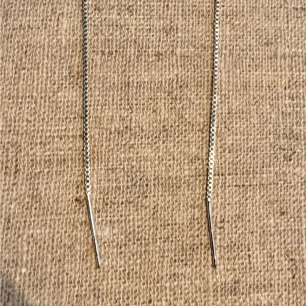 Sterling silver box chain threader earring.